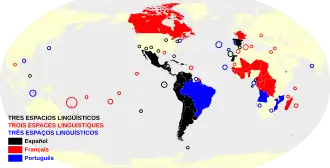 Location of Tres Espacios Lingüísticos Trois Espaces linguistiques Três Espaços Linguísticos
