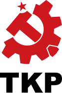 Flag of the Communist Party of Turkey (modern) with a gear and hammer.