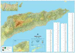 Relief map of Timor-Leste showing the mountainous interior