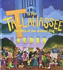 Illustrated book cover featuring musical themes and landmarks of Tallahassee