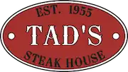 Tad's logo. Red oval with "TAD'S" in the middle, "Est. 1955" at tope and "STEAK HOUSE" on the bottom.