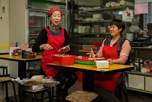 Taipei, Taiwan: The Jiaotse Restaurant in 14th avenue. The owner is preparing her famous handmade Jiaozi