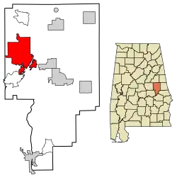 Location of Alexander City in Tallapoosa County, Alabama.