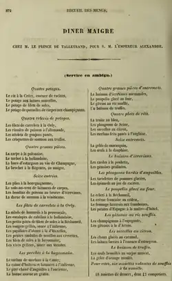 menu with multiple courses and numerous dishes