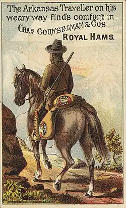 The Arkansas Traveller on his weary way (an advertisement from 1900 for ham)