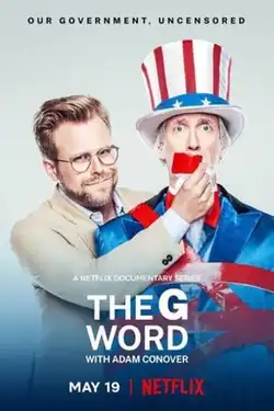 Adam Conover seen with a personified caricature of a constricted America, with the tagline "Our government, uncensored"