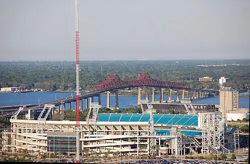 EverBank Stadium with the Mathews Bridge in the background.