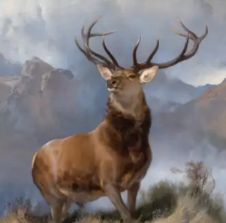 The Monarch of the Glen (1851): the image was widely distributed in steel engravings. Now in the Scottish National Gallery, Edinburgh
