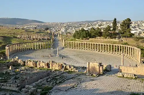 Roman Ionic columns of a colonnade of the oval plaza in Jerash, Jordan, unknown architect, 2nd-3rd centuries AD[21]