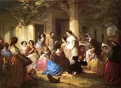 Painting (or pastel?) of a sewing party.