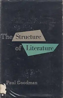 Black cover reads "The Structure of Literature" and below, "Paul Goodman"; "Structure" and "Literature" from title are in colored quadrilaterals
