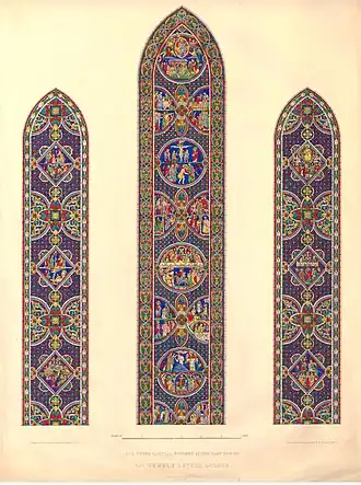 Lithograph of The Three Central Windows at the East End of Temple Church, 1842