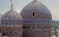 Mausoleums with blue tiles: tombs of Shah Ismail (left) and Shayk Safi (right)