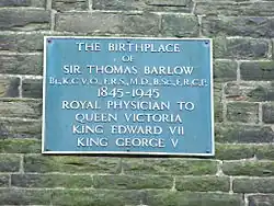 Plaque at Brandwood Fold, the Barlow family home before the building of Greenthorne.