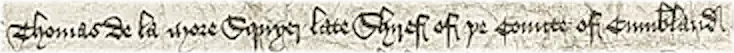 Scan of de la More's name and title extracted from a contemporary document
