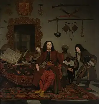 Thomas Hees, resident and commissioner of the States General at the governments in Algiers, Tunis and Tripolis, with his nephews Jan and Andries Hees and a Servant, 1687