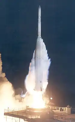 Photo of Delta C rocket lifting off