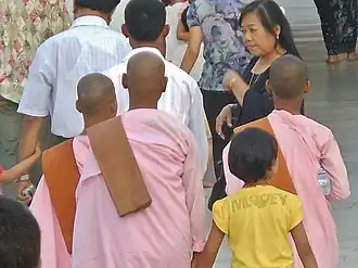 Three nuns in pink in Yangon, Burma.