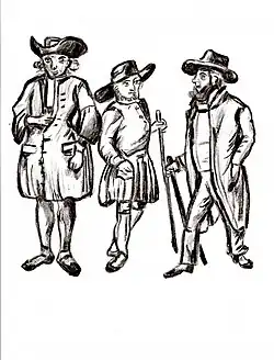 Three important members of the Op den Graeff family who were involved in the anti slavery movement and abolitionism. Left to right - Abraham op den Graeff (1649–1731), Derick op den Graeff (1646–1697) and David Benjamin Updegraff (1789–1864).