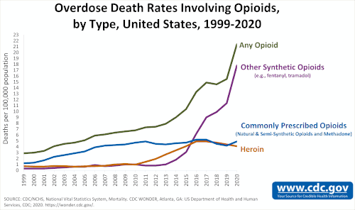 U.S. overdose deaths involving all opioids. Deaths per 100,000 population.[38]