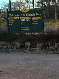 Welcome sign at Tinnheia torv