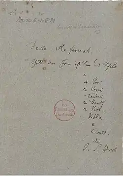 Handwritten title page of score, listing the instruments