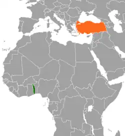 Map indicating locations of Togo and Turkey