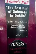 A sign on the outside wall of Toner's Pub in 2010