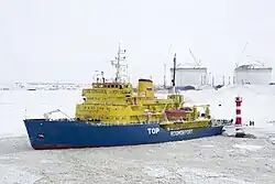 Russian icebreaker Tor in the ice-covered port of Sabetta