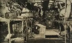 The torpedo room of a salvaged Japanese submarine.