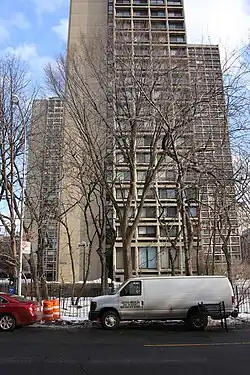 The towers as seen in winter, looking east from LaGuardia Place