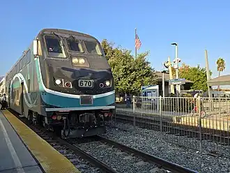 A Metrolink train stopped at Chatsworth station