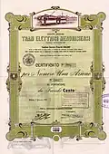 Share of the Tram Elettrici Mendrisiensi, issued 1. January 1908