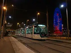 The former tram stop at night