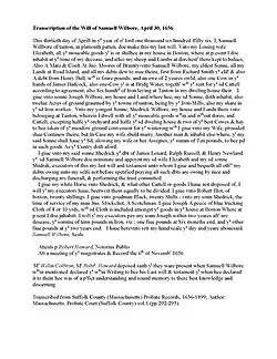 The last will and testament of Samuell Wilbore. April 30, 1656