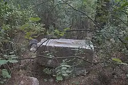 A vandalized sarcophagus.