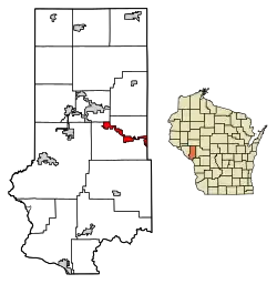 Location of Blair in Trempealeau County, Wisconsin.