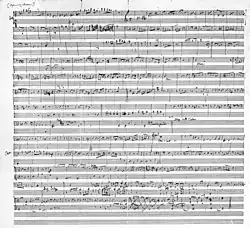 A hand-written musical score with thirteen lines each of treble and bass