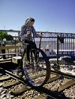 Combined pedal- and hand-driven railway bike in the museum of Khabarovsk Bridge, Russia