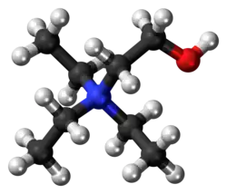 Ball-and-stick model of the triethylcholine cation