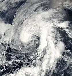A satellite image of a tropical storm