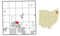 Location of Morgandale in Trumbull County, Ohio.
