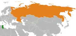 Map indicating locations of Tunisia and Russia
