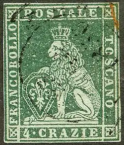 The flag of Florence on a postage stamp, 1851