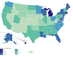 U.S. states by water percentage