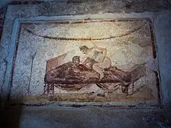 Erotic Fresco from the Lupanar brothel. 72 - 79 CE[5]