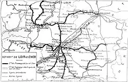 Map of the Loir-et-Cher tramway network in 1928