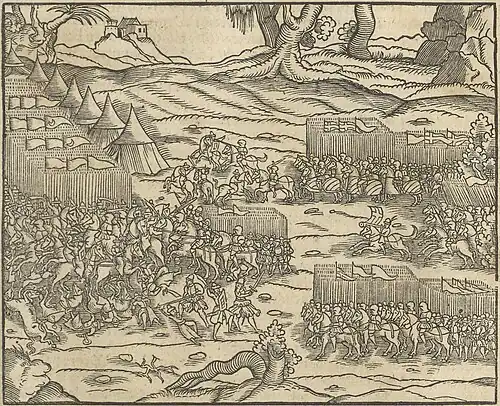 A scene from the Battle of Varna (1444) on the Kronika wszystkiego świata of Marcin Bielski (1564)