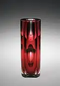 Red glass vase, Smålands museum collection