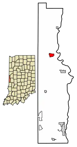Location of Cayuga in Vermillion County, Indiana.